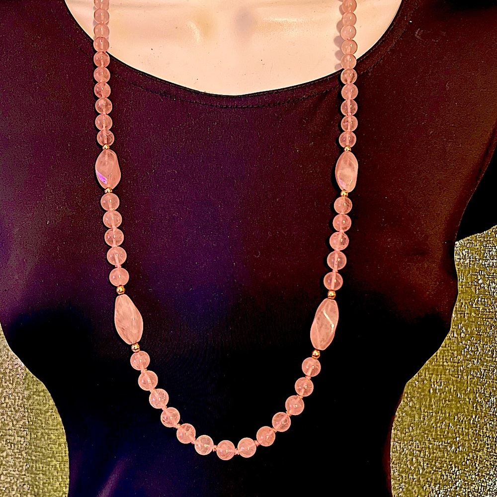 Long Rose Quartz beaded necklace